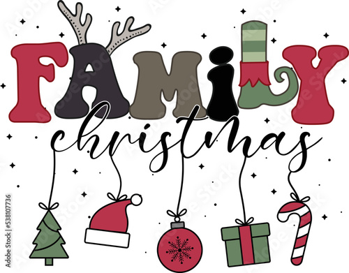 Family Christmas. Merry Christmas poster. Vector illustration. Greeting cards, minimal noel corporate design templates, t shirt, pyjamas, souvenirs, invitation or flat icons background