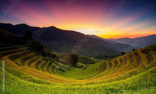 Rice fields on terraces in Mu Cang Chai, Vietnam