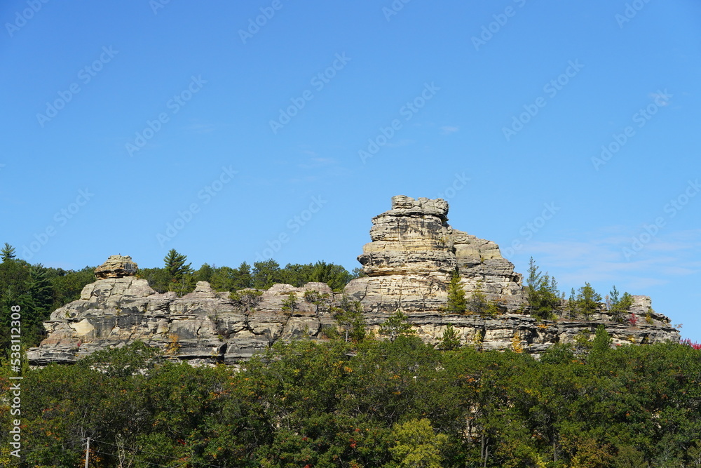 Rock formation on top of a mountain near Camp Douglas, Wisconsin