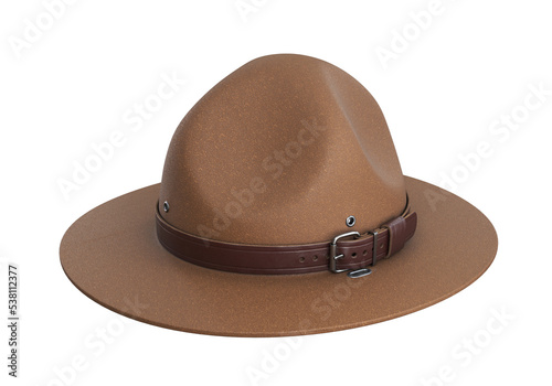 Scout hat, Ranger hat, brown campaign hat with leather belt, 3d render photo