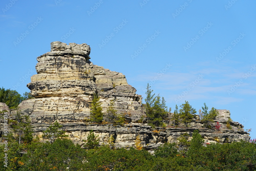 Rock formation on top of a mountain near Camp Douglas, Wisconsin