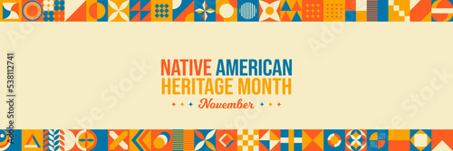 Native American Heritage Month Neo Geometric Background. National native American heritage month. November Awareness Celebration. Horizontal banner vector illustration. Neo Geometric pattern concept photo