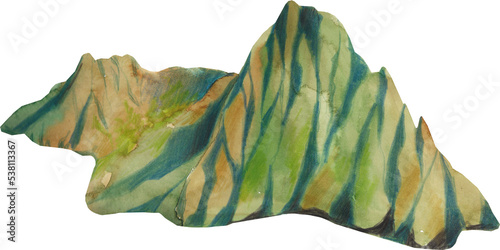 Photography Watercolor hand drawn hawaiian illustration with wild cost mountains and volcano