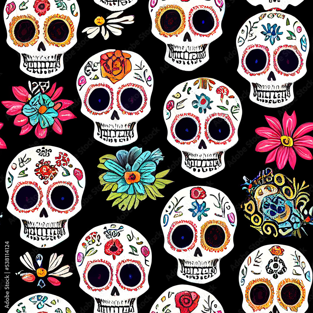 Mexican skulls, seamless background