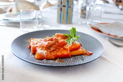 Wallpaper Mural Dish of pasta with tomato sauce. Mediterranean diet concept, healthy and balanced eating Torontodigital.ca