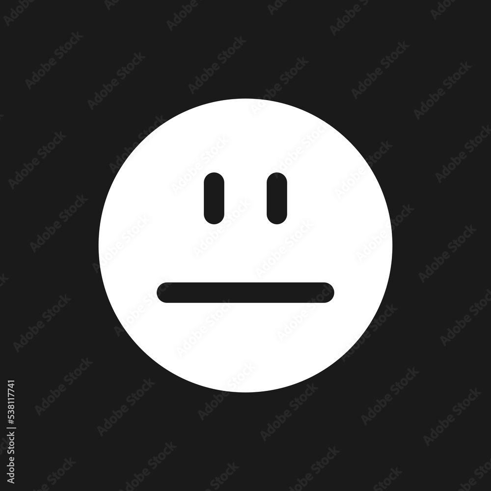 Neutral emoji dark mode glyph ui icon. Emotional expression. Indifferent. User interface design. White silhouette symbol on black space. Solid pictogram for web, mobile. Vector isolated illustration Neutral emoji dark mode glyph ui icon. Emotional expression. Indifferent. User interface design. White silhouette symbol on black space. Solid pictogram for web, mobile. Vector isolated illustration