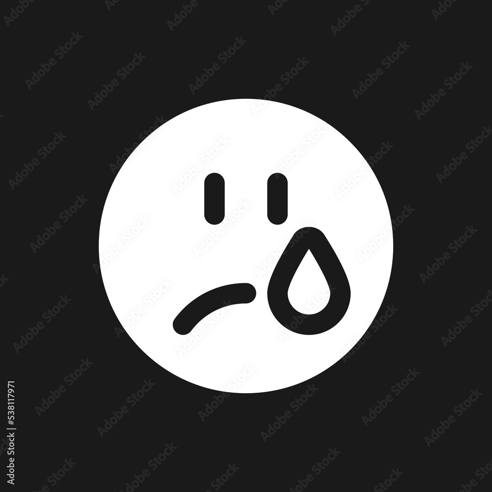 Crying emoji dark mode glyph ui icon. Depressed and unhappy face. User interface design. White silhouette symbol on black space. Solid pictogram for web, mobile. Vector isolated illustration Crying emoji dark mode glyph ui icon. Depressed and unhappy face. User interface design. White silhouette symbol on black space. Solid pictogram for web, mobile. Vector isolated illustration