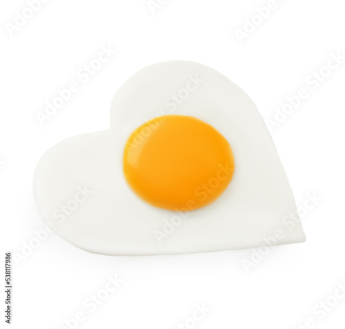 Tasty fried egg in shape of heart isolated on white