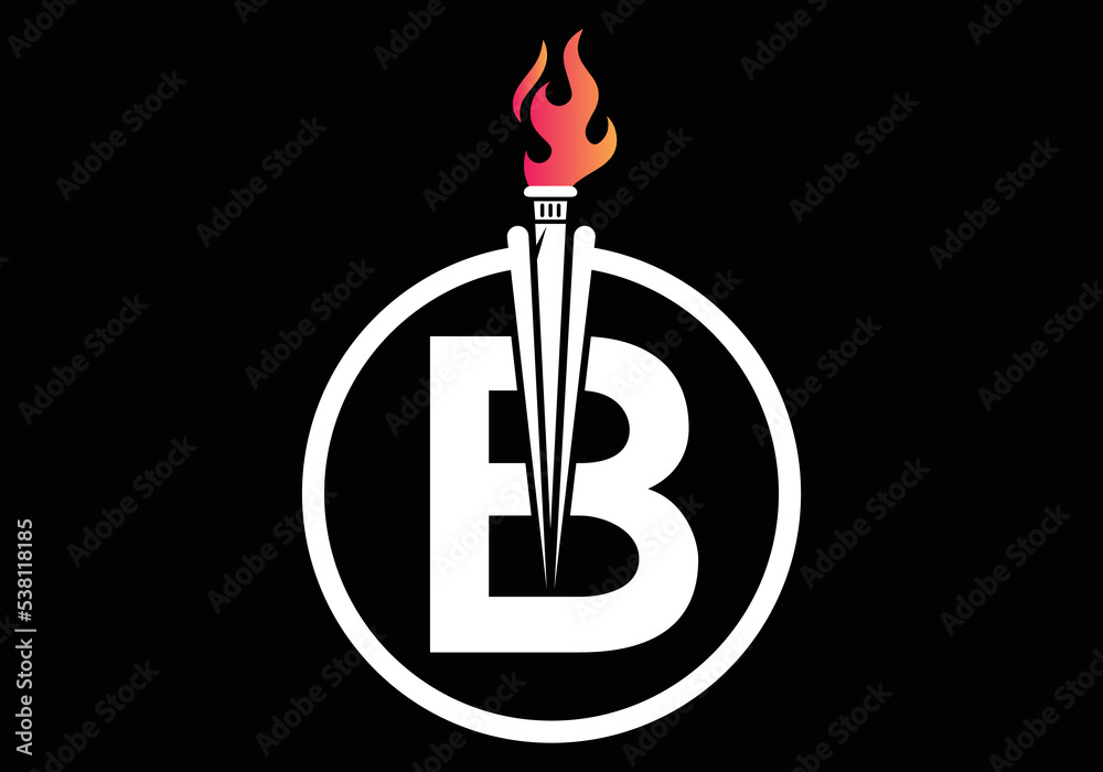 Initial Letter B Fire Torch Concept With Fire and Torch Icon Vector