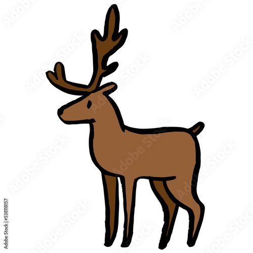 Textured hand drawn ink deer  reindeer christmas illustration