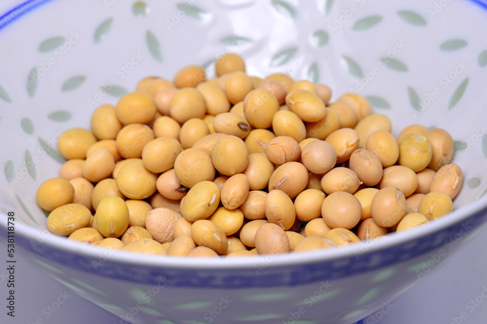 Chinese yellow soybeans in a closeup Chinese yellow soybeans in a closeup