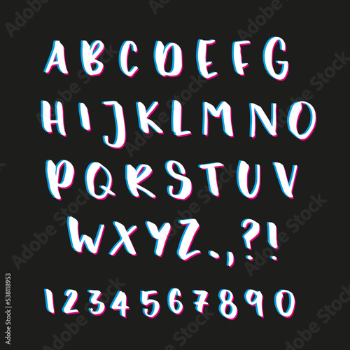 Handgeschriebenes Buchstaben-Alphabet mit Zahlen
