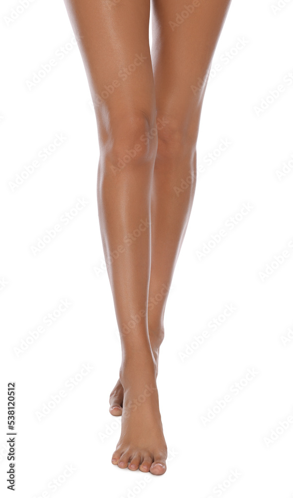 Woman with beautiful long legs on white background, closeup Woman with beautiful long legs on white background, closeup