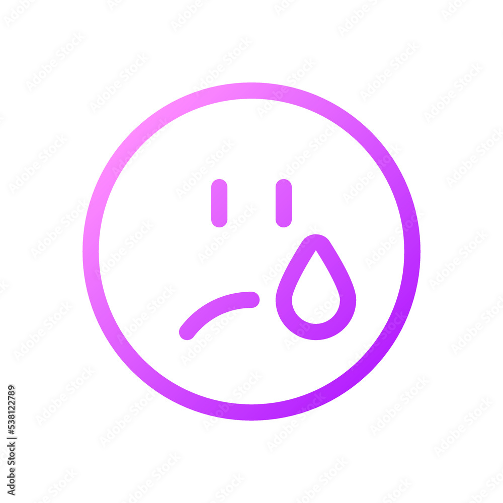 Crying emoji pixel perfect gradient linear ui icon. Depressed and unhappy face. Communication. Line color user interface symbol. Modern style pictogram. Vector isolated outline illustration Crying emoji pixel perfect gradient linear ui icon. Depressed and unhappy face. Communication. Line color user interface symbol. Modern style pictogram. Vector isolated outline illustration