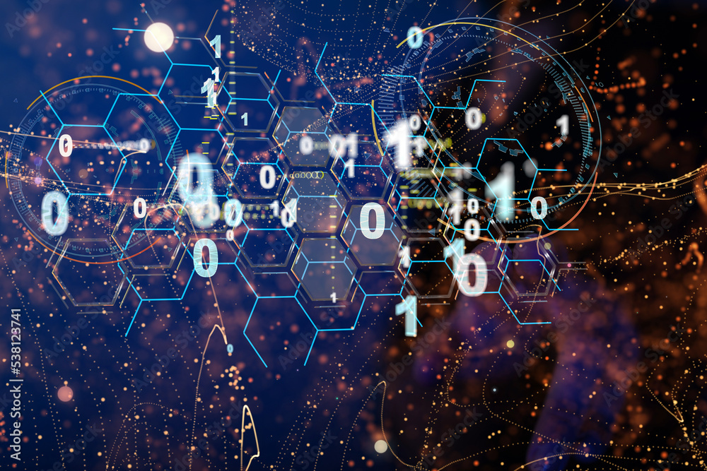 Neural network 3D illustration. Big data and cybersecurity Neural network 3D illustration. Big data and cybersecurity