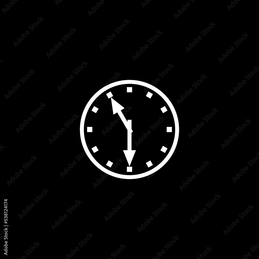 Time management icon. Clock alarm icon isolated on dark background Time management icon. Clock alarm icon isolated on dark background