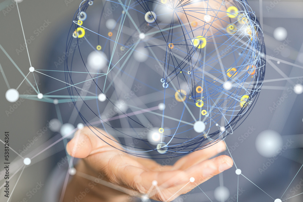 Global network. Blockchain. 3D illustration. Neural networks and artificial intelligence. Abstract Global network. Blockchain. 3D illustration. Neural networks and artificial intelligence. Abstract
