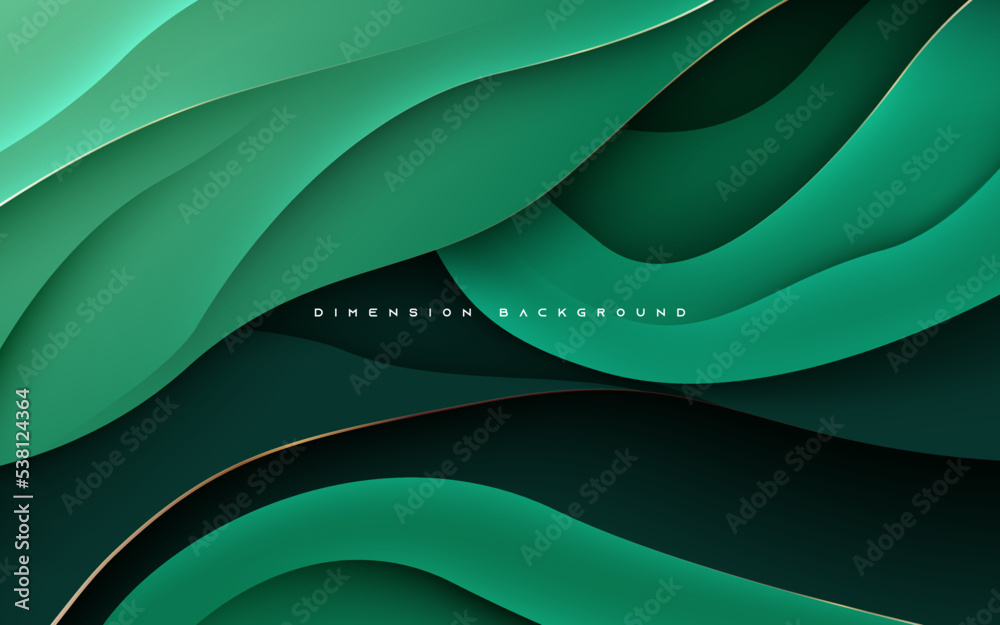Green abstract wavy dimension background gradient textured layers