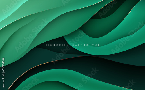 Green abstract wavy dimension background gradient textured layers