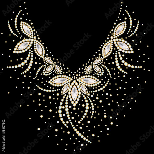 Illustration of collar neck decoration with rhinestones in the form of a necklace photo