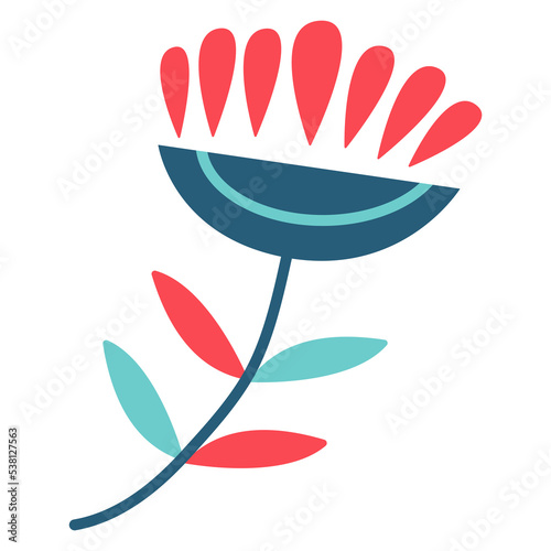 Scandinavian authentic minimal nordic flower illustration on isolated background. Plant with folk nordic traditional ornaments in flat modern scandinavian style. 