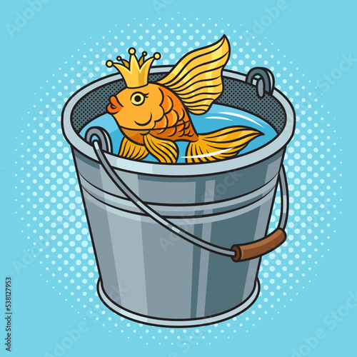 goldfish in bucket pinup pop art retro vector illustration. Comic book style imitation.