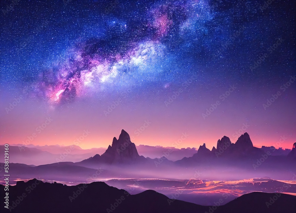 Mountains at night with the Milky Way in the sky
