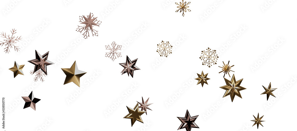 golden openwork shiny snowflakes, star, 3D rendering. golden openwork shiny snowflakes, star, 3D rendering.