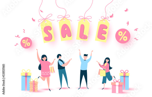 Shopping discount white background. vector art and illustration.