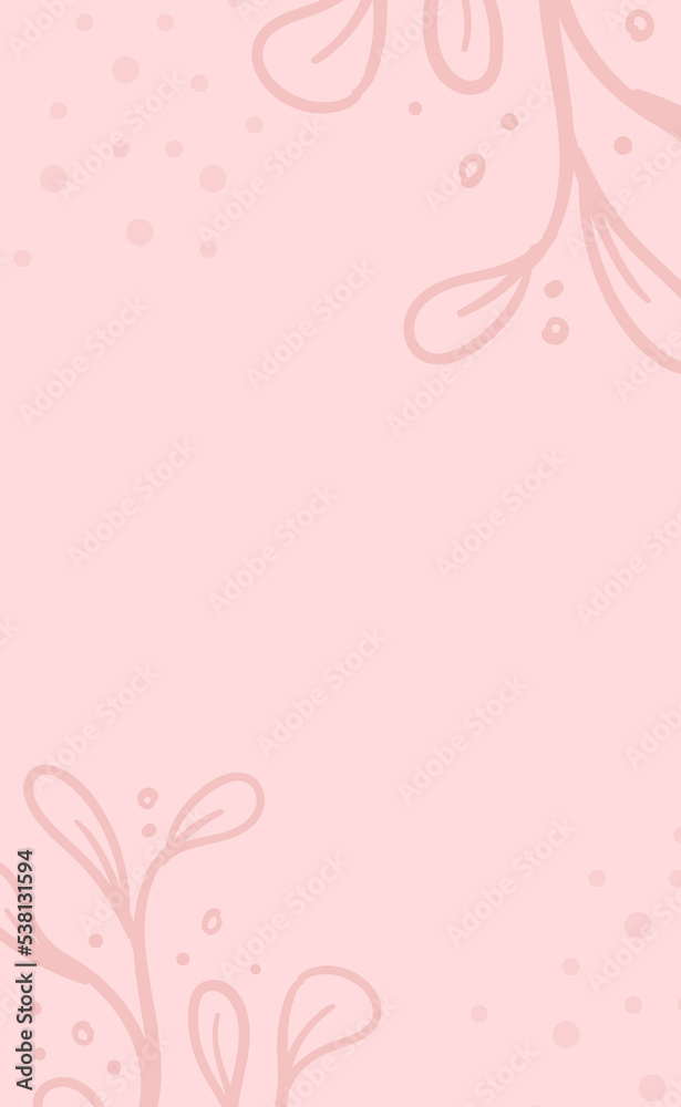 Organic abstract background. Foliage and plant elements in trendy minimal design. Soft pink.