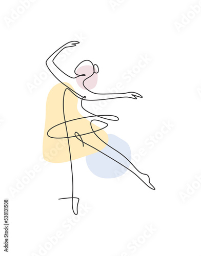 One single line drawing sexy woman ballerina vector illustration. Minimalist pretty ballet dancer show dance motion concept. Wall decor poster fashion print. Modern continuous line draw graphic design