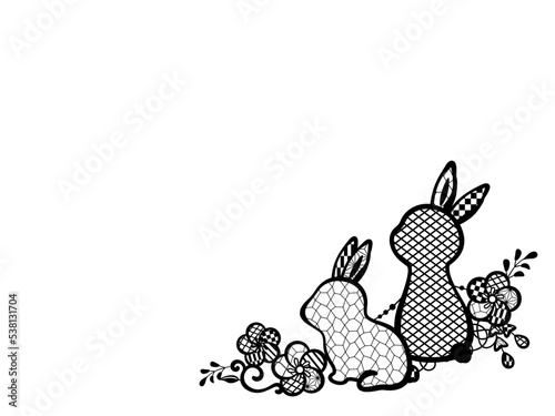 うさぎと梅のレースのフレーム素材_和風イラスト_飾り枠