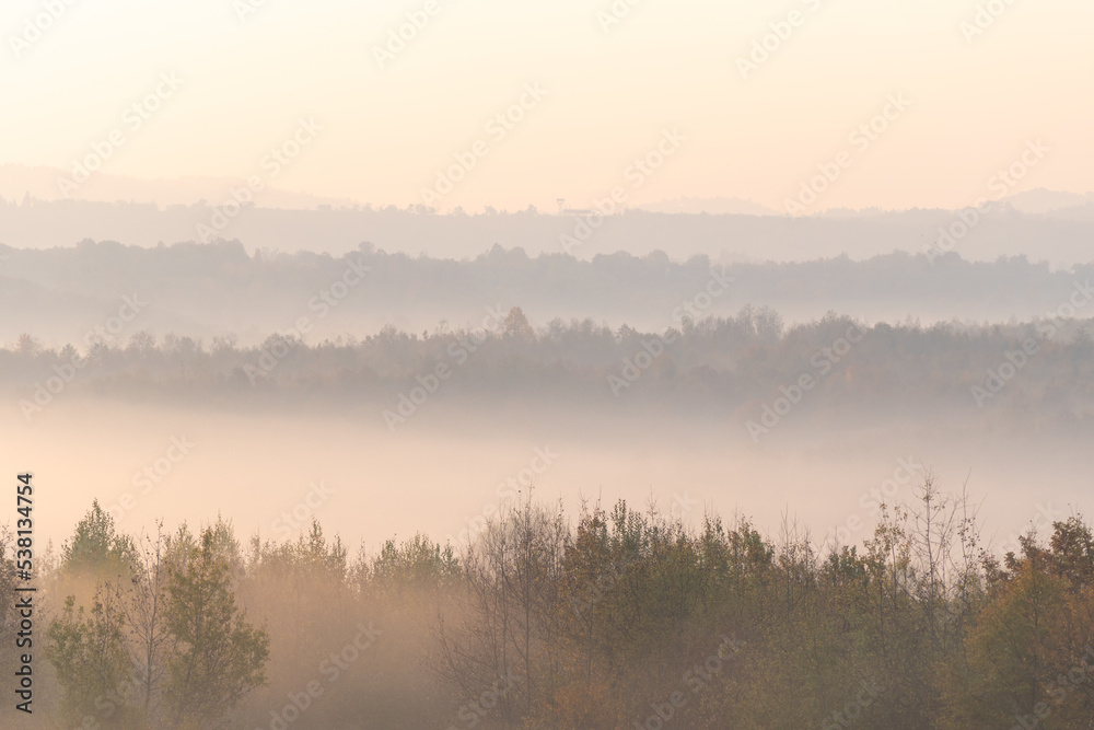 Fototapeta premium Hill layers in fog in morning