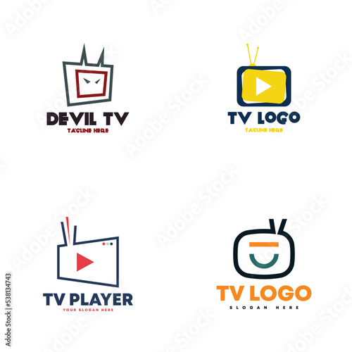 Simple TV Logo Set Design Vector. Television Logo Set for Business and Brand Identity