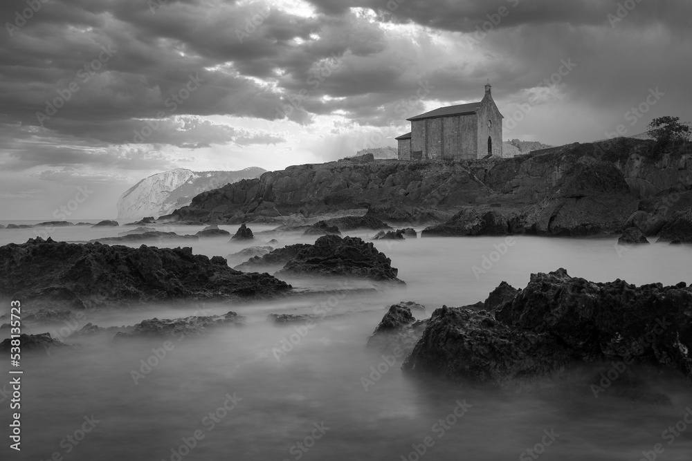 Hermitage of Saint Catherine, Mundaka - Biscay, Spain. Church by the sea on the basque village of Mundaka, place of one stage of the world surf tour championships
