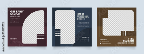 social media template banner house architecture service promotion. fully editable instagram and facebook square post frame puzzle organic sale poster