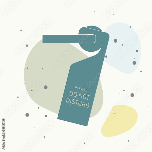 Vector icon tag on the door. Hotel door hanger on multicolored background.