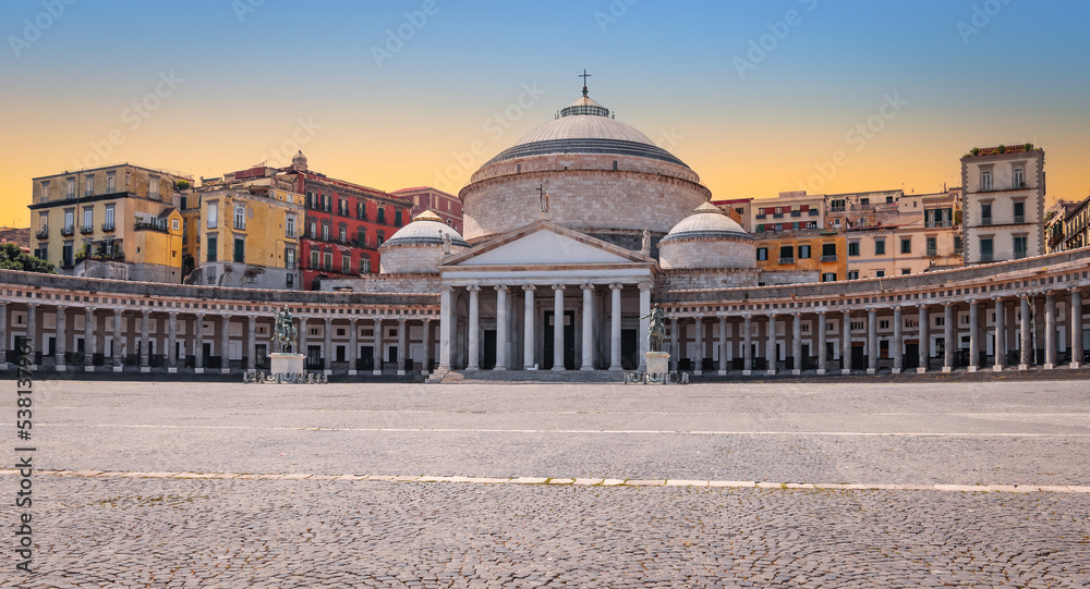 Piazza del Plebiscito, public square with church, Naples, Italy.