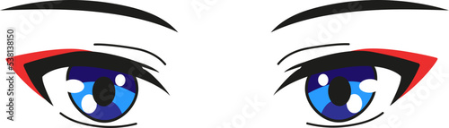 Cute kawaii big colorful blue anime eyes with red eyeliner vector illustration isolated on white background. Manga cartoon
japanese style eyes for print, poster, cards. Simple retro eyes for drawing
