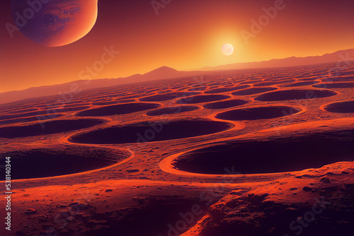 Man on Mar human in the space astronaut suit standing on a red planet digital illustration