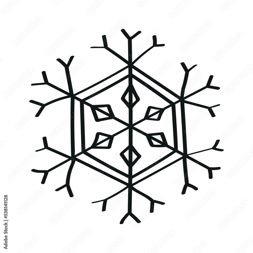 Monochrome illustration of snowflake in sketch style. Hand drawings in art ink style. Black and white graphics. Monochrome illustration of snowflake in sketch style. Hand drawings in art ink style. Black and white graphics.
