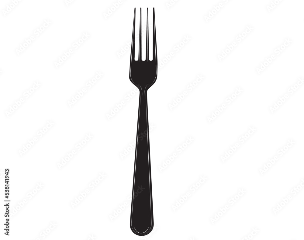 Black silhouette of fork isolated on white background. Kitchen dishes. Black silhouette of fork isolated on white background. Kitchen dishes.