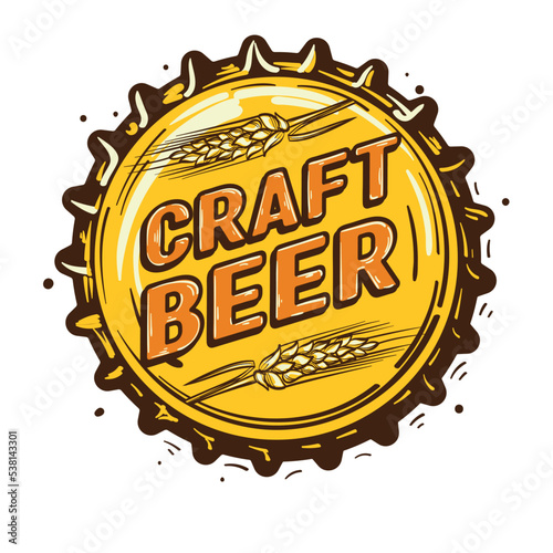 Hand drawn craft beer brewery emblem on bottle cap