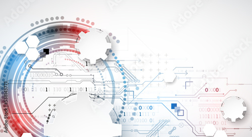 Abstract technology concept. Circuit board, high computer color background. Vector illustration with space for content, web - template, business tech presentation.