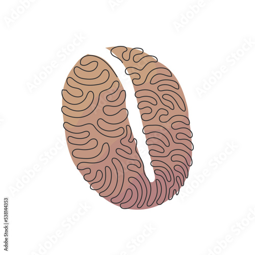 Continuous one line drawing whole healthy organic coffee bean for restaurant logo identity. Fresh aromatic seed concept for coffee shop icon. Swirl curl style. Single line draw design vector graphic