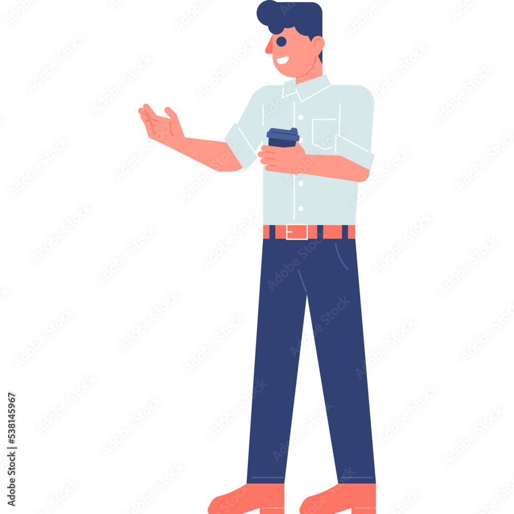 man talking with coffee cup in hand flat illustration organic style for website, web, application, presentation, printing, document, poster design, etc. man talking with coffee cup in hand flat illustration organic style for website, web, application, presentation, printing, document, poster design, etc.