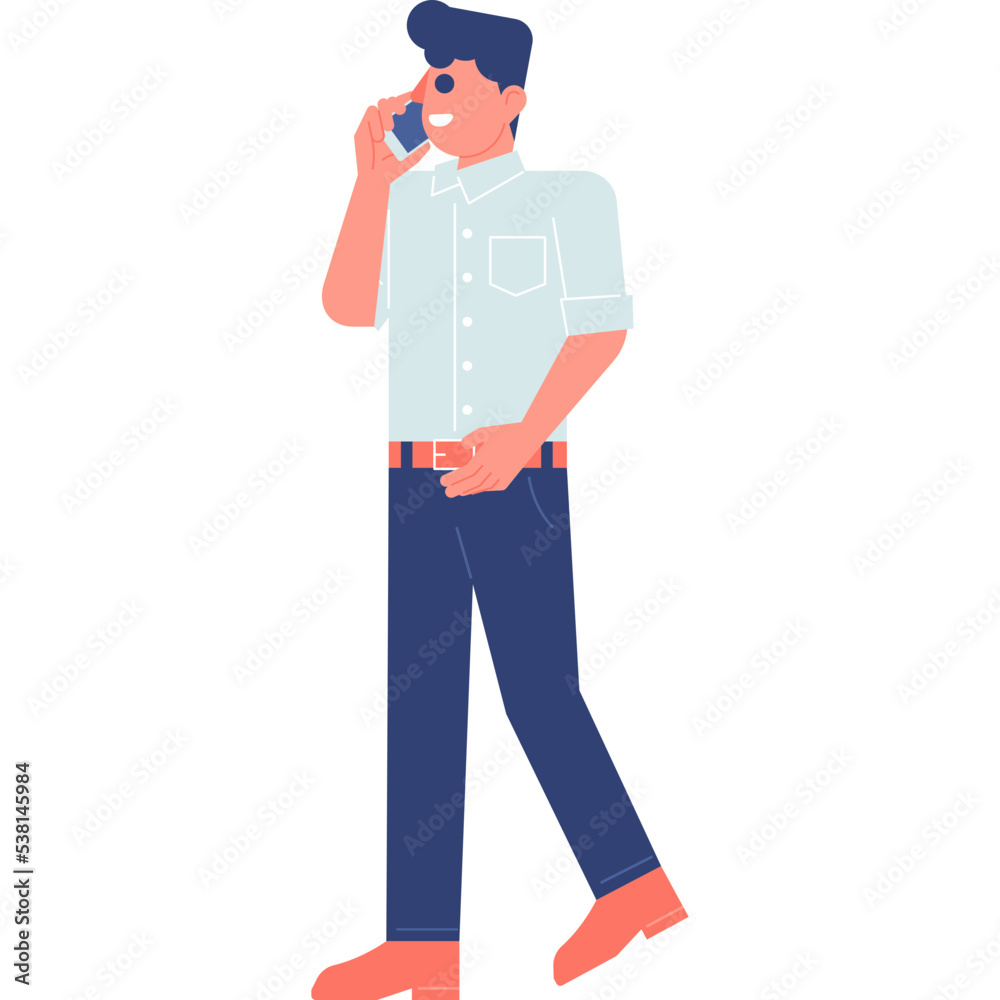 man talking on mobile phone flat illustration organic style for website, web, application, presentation, printing, document, poster design, etc.