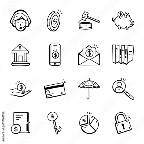 Pack of Bank Hand Drawn Icons

