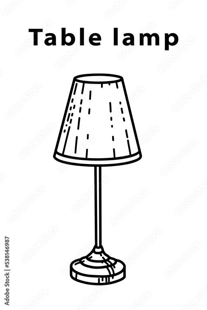 Classic doodle-style table lamp for Living room, hand-drawn different types of styles, modern and vintage Classic doodle-style table lamp for Living room, hand-drawn different types of styles, modern and vintage