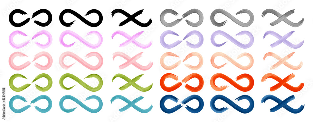 Set de un infinito de pintura dibujado con pincel.	
